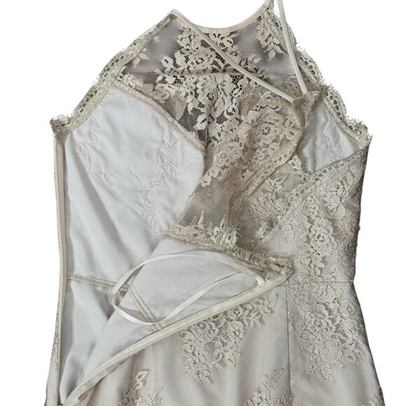 Saylor Size Small Lace Halter Mini Dress Beige Bridal Shower Feminine High Neck - Picture 8 of 13